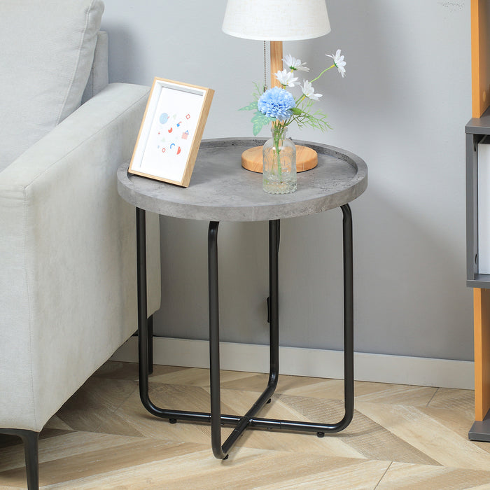 Modern Round End Table with Cement Effect Top - Sturdy Metal Frame Accent Side Table - Ideal for Living Room Décor and Functionality