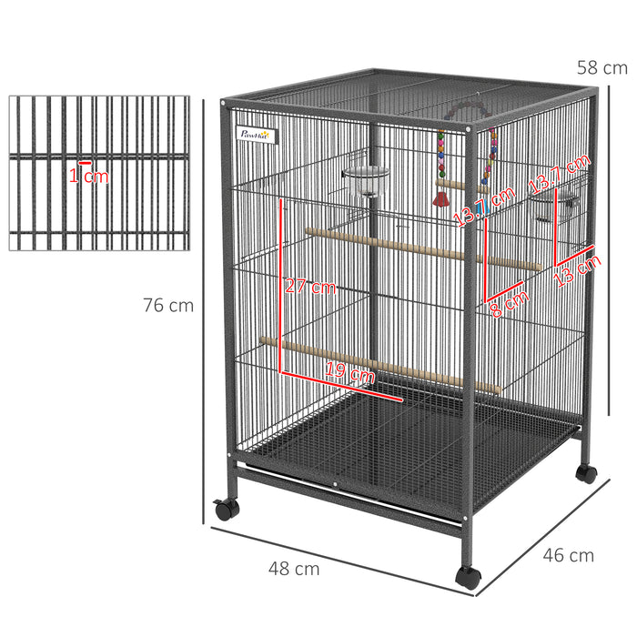 Rolling Bird Cage with Stand for Budgies - Durable Small Bird Enclosure in Grey - Ideal Home for Pet Finches and Canaries