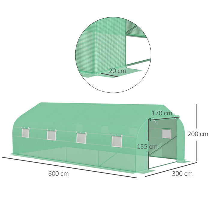 Large Walk-In Polytunnel Greenhouse - 6x3m with Sturdy Metal Frame, Roll-Up Windows & Zippered Door - Perfect for Gardeners & Plant Protection