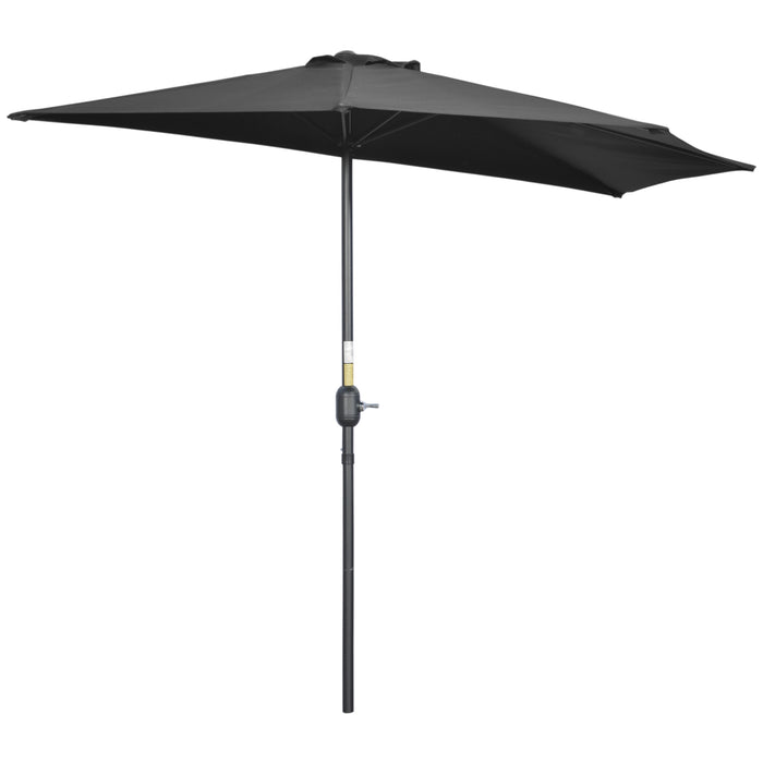 Balcony Half Parasol 2.7m - Sturdy 5 Steel Ribs Outdoor Umbrella, Garden Sunshade in Black - Ideal for Small Spaces & Apartment Balconies