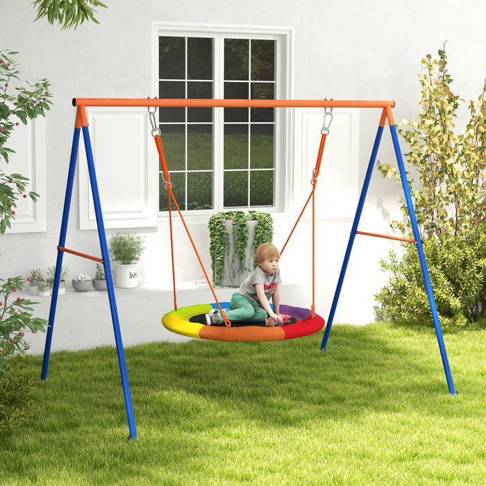 Durable A-Frame Metal Swing Set with Multicolored Nest Seat - Outdoor Play Equipment for Children - Sturdy Garden Swing for Backyard Fun