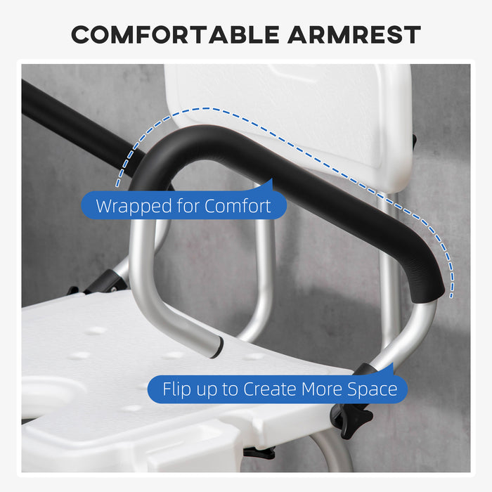 Elderly & Disabled Shower Comfort Chair - Adjustable Height, Padded Flip-Up Armrests & Back, Non-Slip Suction Feet - Safe Bathing Solution for Stability & Support