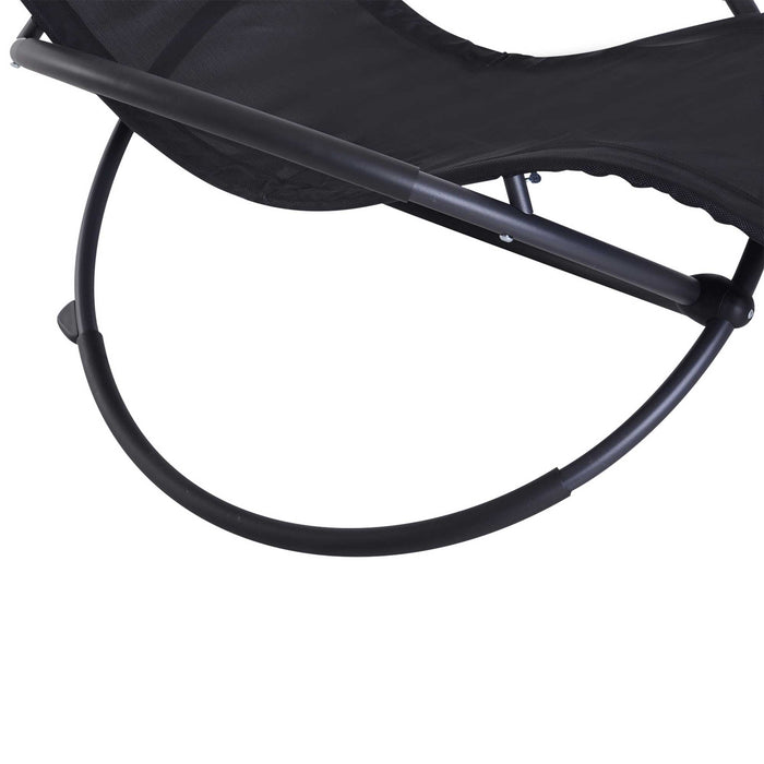 Zero Gravity Outdoor Orbital Lounger - Foldable Patio Rocking Chaise with Pillow, Black - Ideal for Relaxation and Sunbathing