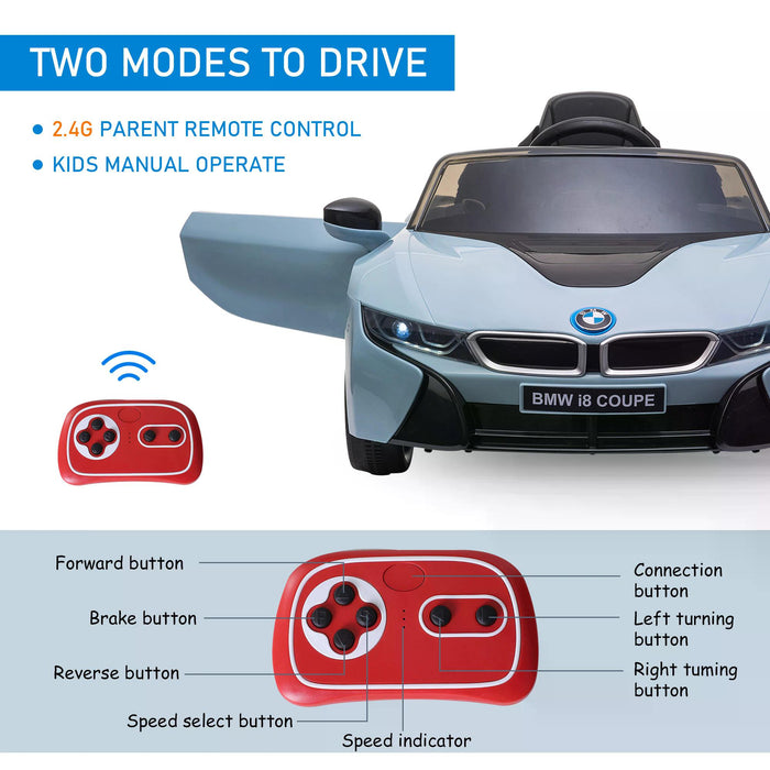 BMW i8 Coupe 6V Electric Ride-On Car - Licensed Kid's Toy Vehicle with Remote Control, Music, Horn - Perfect for Children Aged 3 to 8, Blue