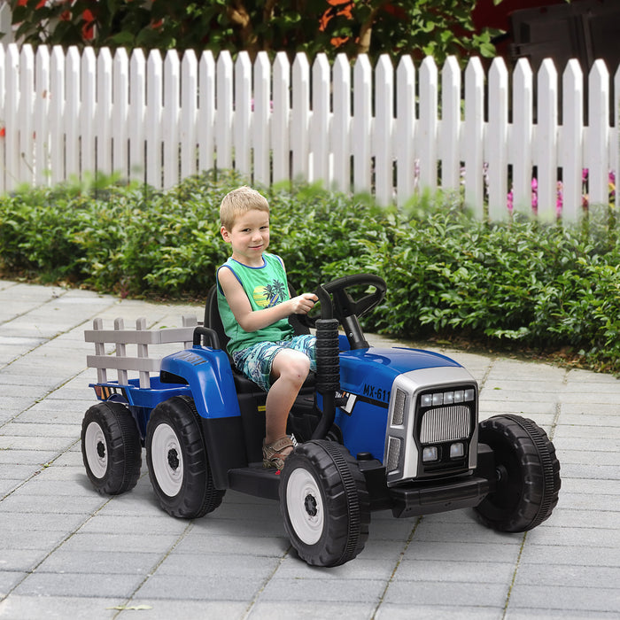 12V Electric Ride-On Tractor with Detachable Trailer - Battery Powered Kids Car with Remote & Music Startup Sound - Fun Outdoor Play Vehicle for Children