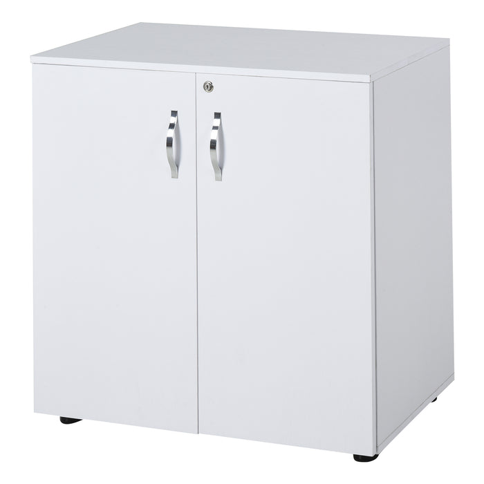 2-Tier Locking Cabinet with Feet - Office Storage & File Organizer, Melamine Coating, Aluminum Handles - Secure Document Management with 2 Keys, Elegant White Design