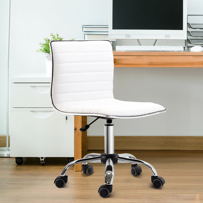 Ergonomic Armless Mid-Back Chair - PU Leather and Swivel Design with Chrome Base - Ideal for Home and Office Comfort