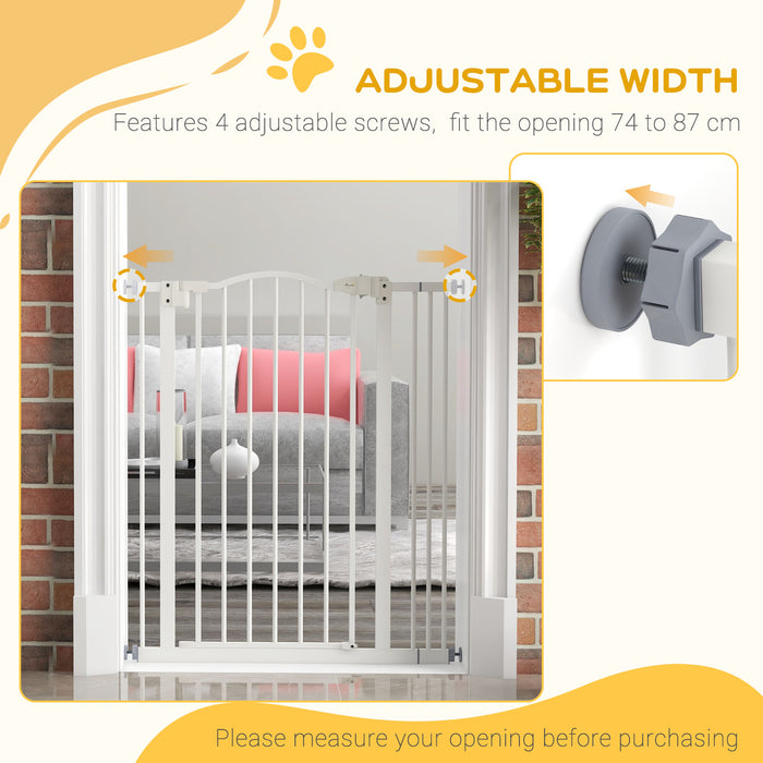 Folding Metal Pet Safety Gate - Dog Barrier with Secure Lock, White - Ideal for Indoor Pet Containment