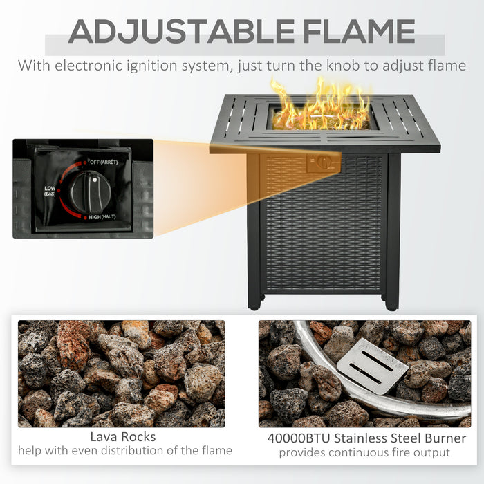 40000 BTU Rattan Square Propane Gas Fire Pit Table - Smokeless Patio Heater with Lava Rocks, Lid, and Protective Cover - Ideal for Outdoor Entertaining and Relaxation