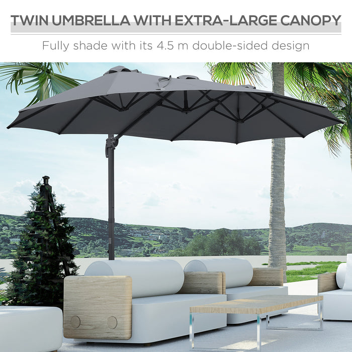 Large Double-Sided 4.5m Cantilever Roma Parasol - Rectangular Garden Umbrella with Crank Handle & 360° Rotation - Ideal for Patio, Outdoor Seating & Benches