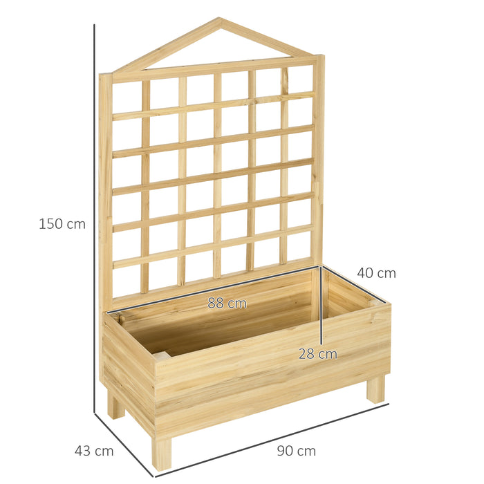 Distressed Wooden Planter with Trellis - Vine Climbing Supportive Raised Bed, 90x43x150cm, Natural Finish - Ideal for Gardeners and Outdoor Plant Enthusiasts