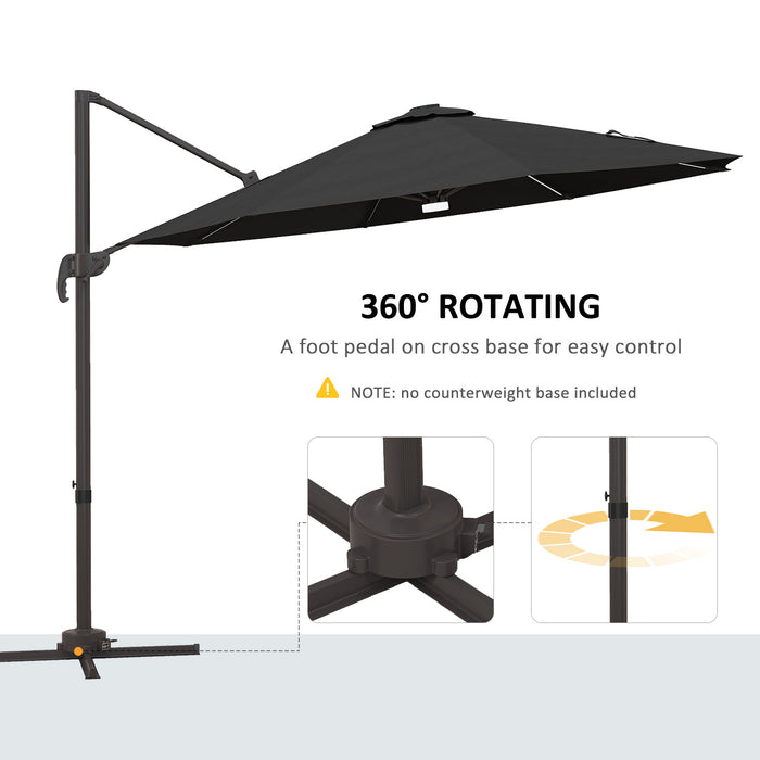 LED Solar-Powered Cantilever Parasol with Base - Durable Outdoor Sun Umbrella, 3m Coverage, Dark Grey - Ideal Shade Solution for Patio or Garden