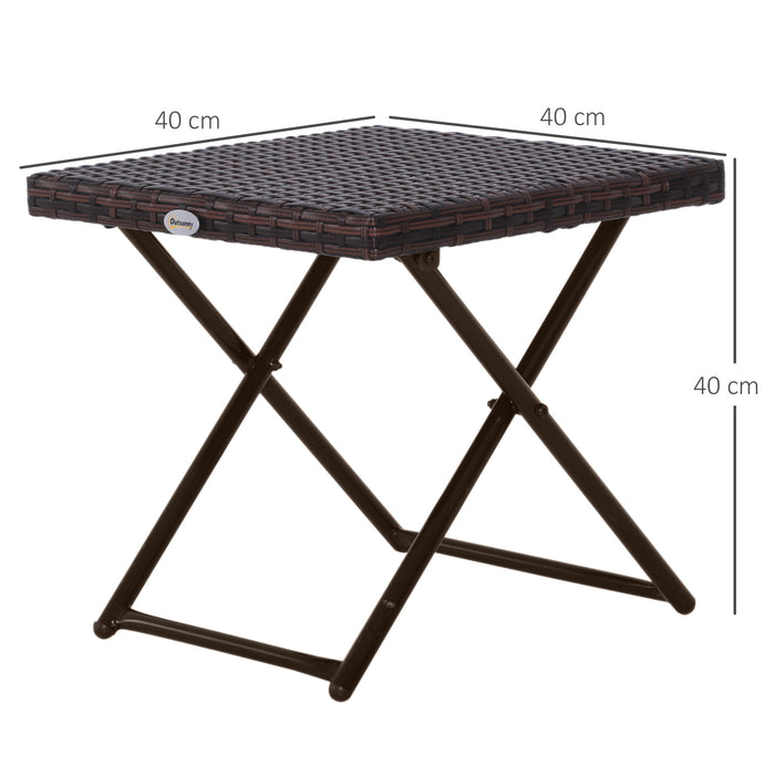 Folding Rattan Side Table - Compact Square Wicker Coffee Table for Outdoor, Garden & Balcony - Durable Patio Furniture for Small Spaces, 40cm H/L/W Brown