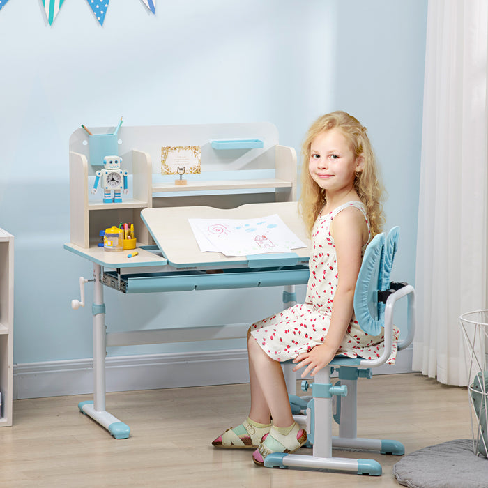 Kids Adjustable Desk and Chair Combo - Ergonomic School Furniture with Shelves, Washable Cover, Anti-Slip Mat - Perfect for Children Aged 3-12, in Blue