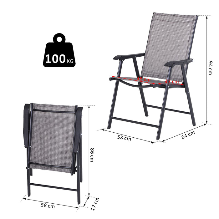 Foldable Garden Chair Duo with Metal Frame - Outdoor Patio and Park Seating - Space-Saving Yard & Dining Furniture Set in Grey