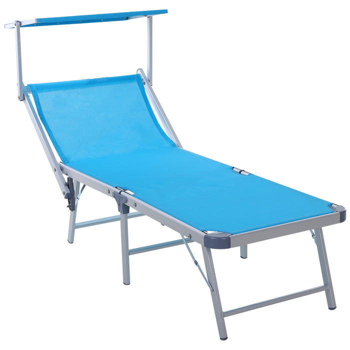 Garden Sun Lounger with Texteline Fabric - Reclining Chaise Lounge Chair with Canopy & Adjustable Backrest - Durable Aluminium Frame for Outdoor Relaxation