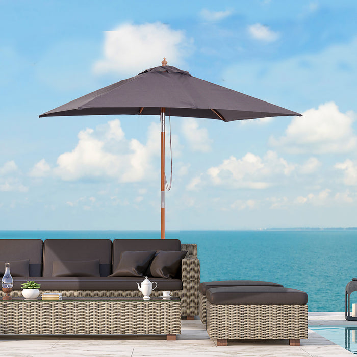 Bamboo Wooden Frame Parasol with Tilt Mechanism - 2m by 1.5m Large Outdoor Sun Umbrella in Deep Grey - Perfect for Patio Shade and Garden Comfort