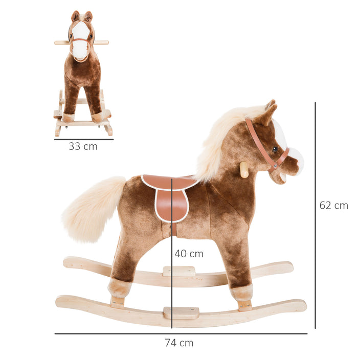 Plush Rocking Horse for Toddlers - Cozy Brown Toy Steed with Soft Fur - Gentle Rocking Motion for Young Children