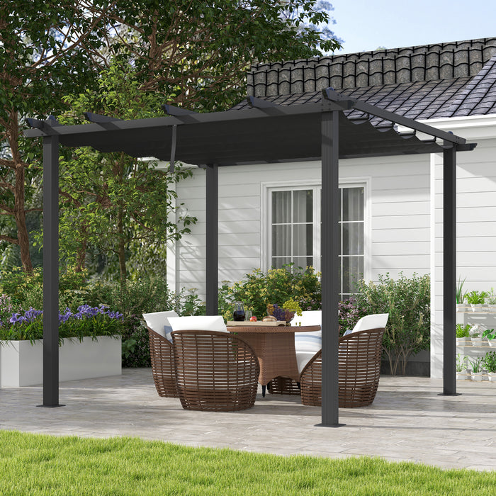 Aluminium Pergola 3x3m with Retractable Roof - Outdoor Garden Gazebo Sun Shelter and Grill Canopy - Ideal for Patio Deck Entertaining and Relaxation