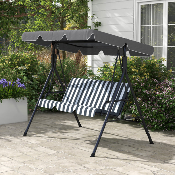 3-Seat Swing Chair - Adjustable Canopy Garden Swing Seat for Patio, Grey and White - Perfect Relaxation Spot for Family Outdoor Spaces