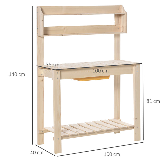 Outdoor Garden Potting Bench with Extendable Sliding Tabletop - Wooden Workstation Featuring Dry Sink, Storage Shelf, and Hooks - Ideal for Gardening Enthusiasts & Greenhouse Tasks