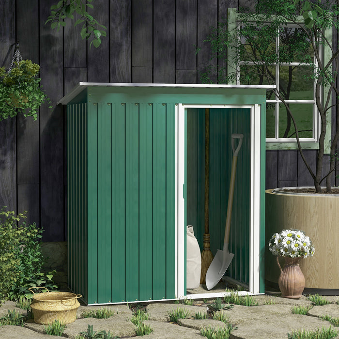 Garden Storage Shed 5x3ft - Sloped Roof and Sliding Door for Easy Access - Outdoor Equipment and Tool Organization, Green