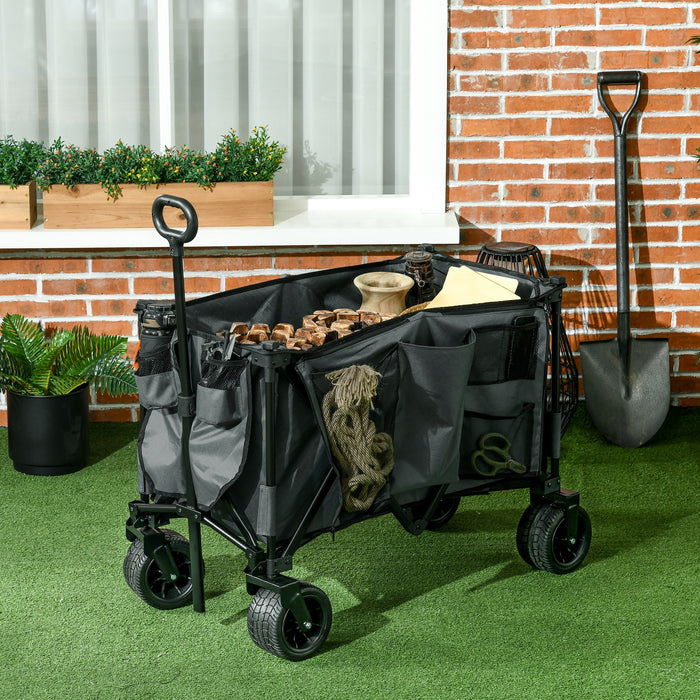 Folding Garden Trolley with Cargo Trailer - Collapsible Camping Wagon with Durable Wheels, Dark Grey - Perfect for Outdoor Utility and Storage