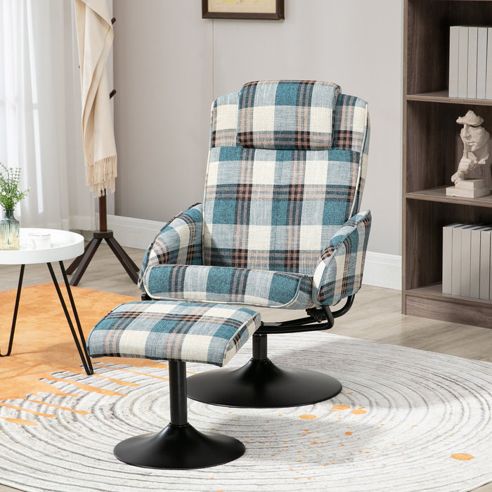 Swivel Armchair and Matching Footstool - Adjustable Backrest Recliner Chair for Relaxation - Perfect for Living Room and Bedroom Comfort