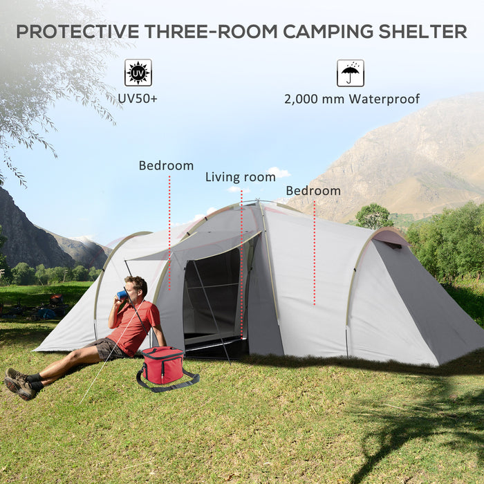 4-6 Person Tunnel Camping Tent - Dual Bedroom Design, 2000mm Waterproof, UV50+ Protection, Vestibule, Carry Bag Included - Ideal for Fishing, Hiking, and Festivals