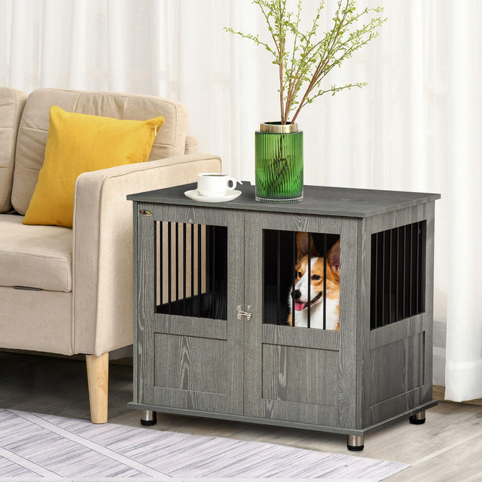 Pet Kennel End Table - Stylish Indoor Dog Crate with Magnetic Door for Small/Medium Dogs, Grey - Home-Friendly Animal Cage that Doubles as Furniture