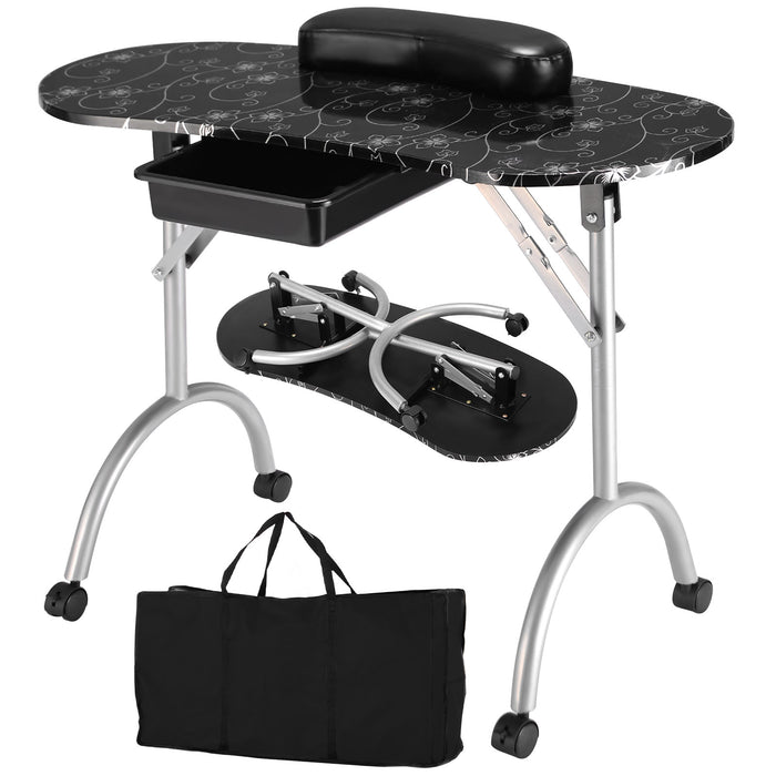 Nail Art Portable Station Desk - Manicure Technician Table with 4 Rolling Wheels - Ideal for Nail Technicians Looking for Mobility and Convenience