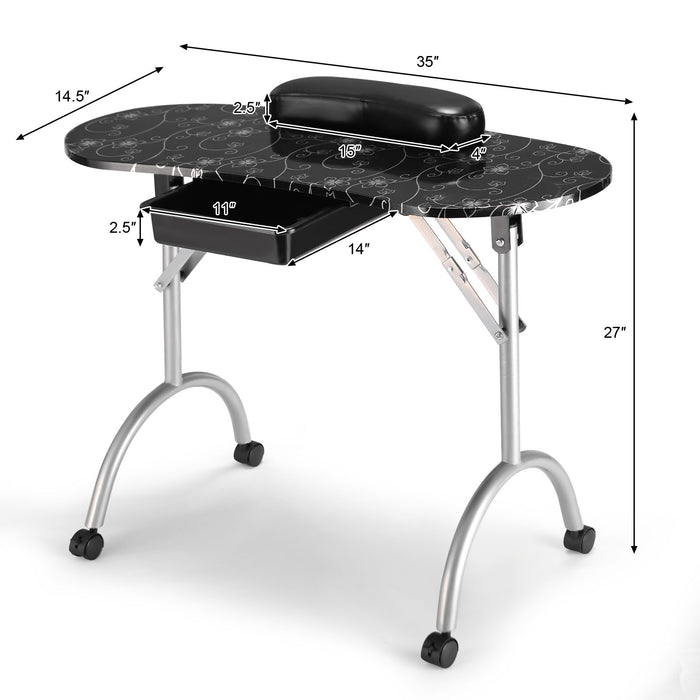Nail Art Portable Station Desk - Manicure Technician Table with 4 Rolling Wheels - Ideal for Nail Technicians Looking for Mobility and Convenience