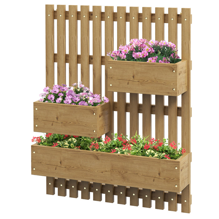 Wall-Mounted Wooden Planter Combo with Built-In Trellis and Drainage - Carbonized Finish, 3 Separate Planting Boxes - Ideal for Patio Gardens & Vertical Planting