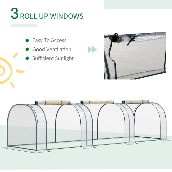 Steel Frame Portable Greenhouse - 350x100x80cm PVC Tunnel with Zipper Doors, Dark Green/Transparent - Ideal for Protecting Plants & Extending Growing Seasons