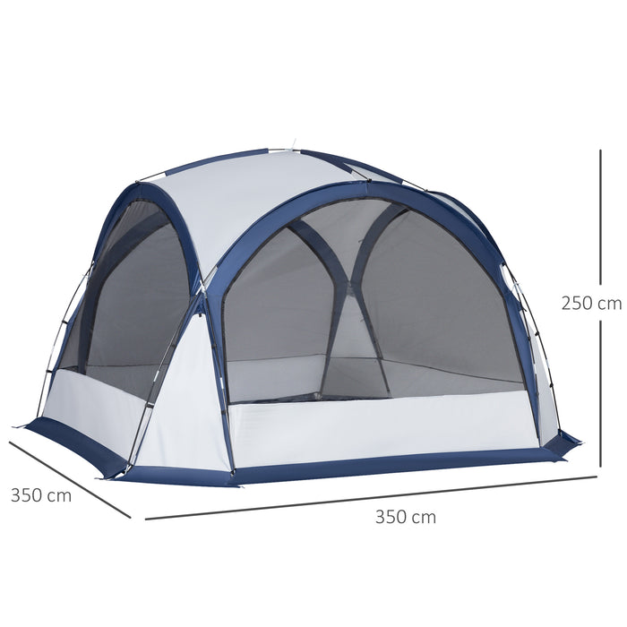 6-8 Person Dome Camping Tent - 4 Zipped Mesh Doors, Removable Polyester Cloth, Lamp Hook - Spacious Family Shelter with Portable Carry Bag, White & Blue