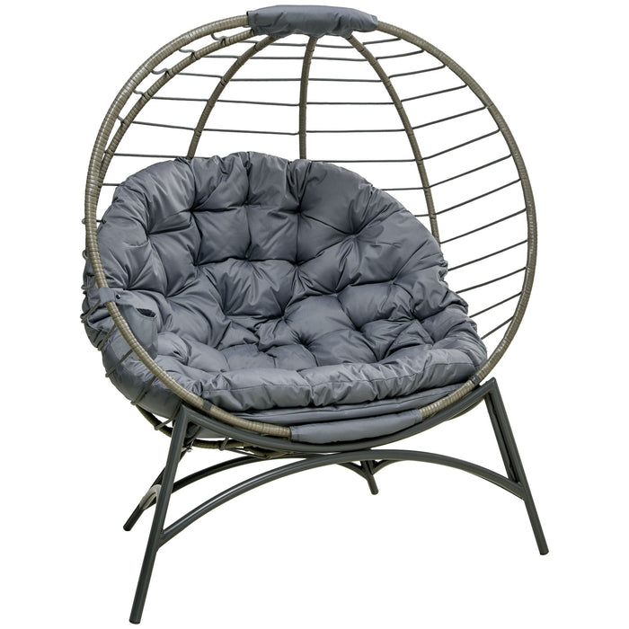 Freestanding Rattan Egg Chair with Cushion - Foldable Design for Indoor & Outdoor Use, Bottle Holder Included - Comfortable Lounging for Patios and Living Rooms