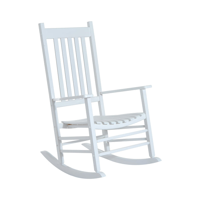 White Wooden Porch Rocking Chair - Cozy Armchair Patio Rocker for Outdoor Deck & Garden - Relaxing Furniture for Balcony Spaces