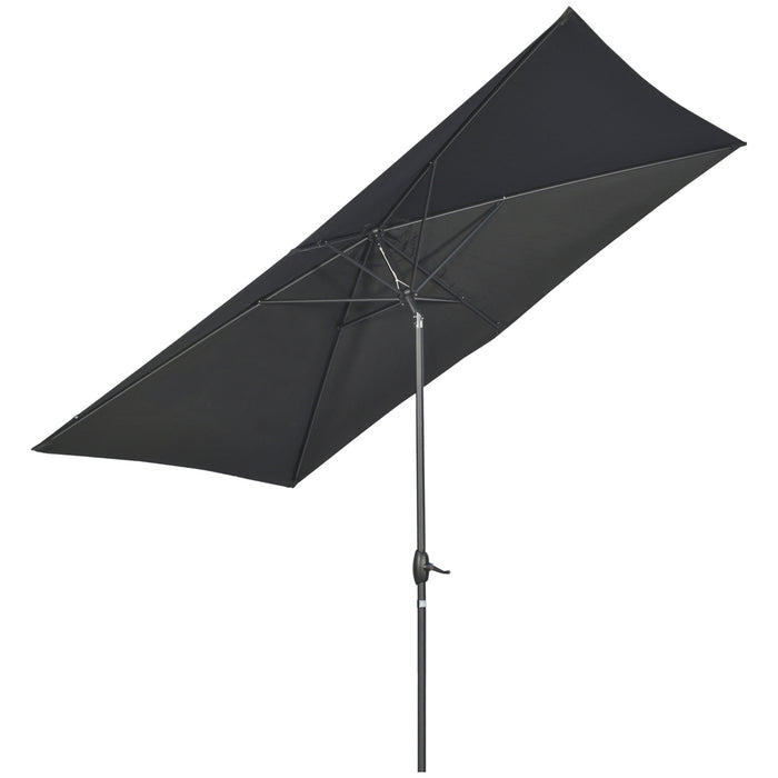 Rectangular Patio Market Umbrella - 2x3m Outdoor Garden Parasol with Crank and Push Button Tilt, Aluminium Pole - Ideal Sunshade for Outdoor Relaxation, Black