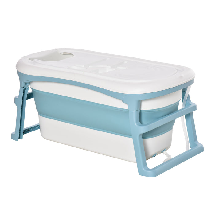 Collapsible Toddler & Kids Bathtub - Portable, Non-Slip Design with Top Cover, For Ages 1-12, in Blue - Ideal for Small Spaces & Travel Convenience