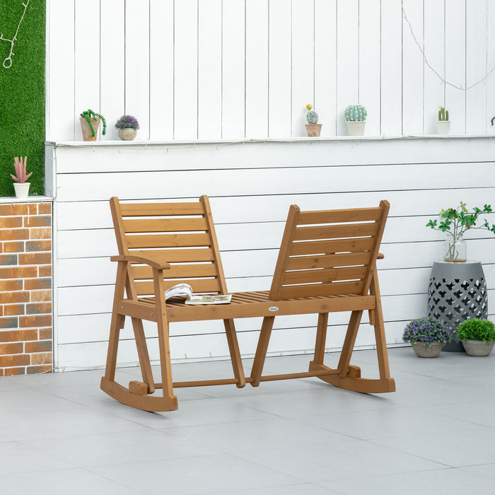 Rustic Wooden Rocking Bench - 2-Seater Garden Loveseat with Adjustable Backrests & Slatted Design - Ideal for Patio Relaxation & Outdoor Comfort