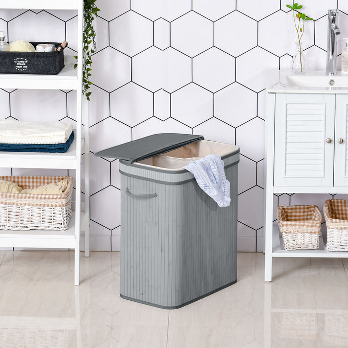 Large 100L Wooden Laundry Hamper - Flip Lid, Removable Liner, Handles, Sturdy Board Base, Water-Resist Finish - Stylish Storage for Dirty Clothes, Grey