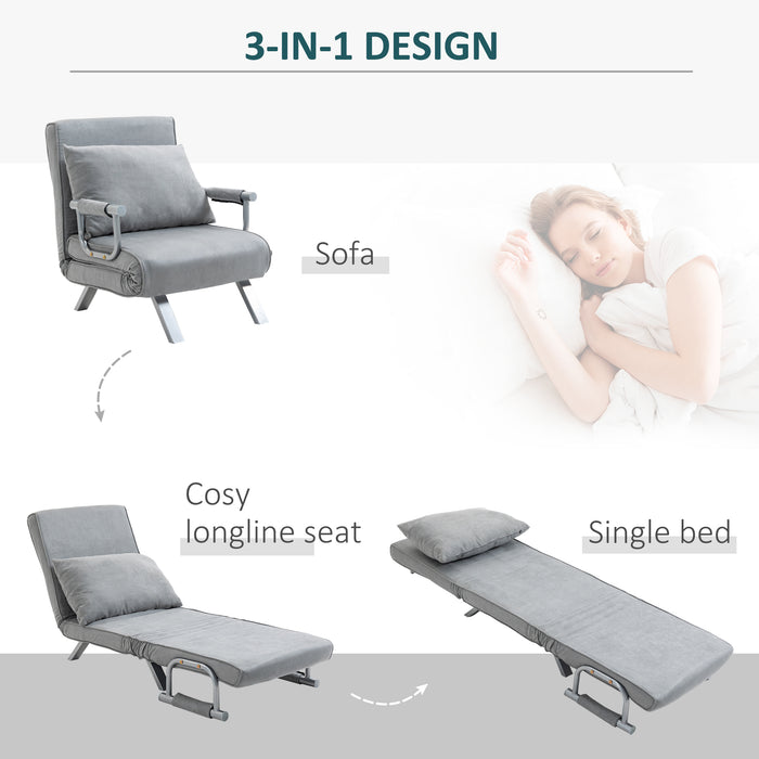 Foldable Single Armchair Bed with Pillow - 2-in-1 Sleeper Sofa and Lounging Couch in Light Grey - Space-Saving Furniture for Guest Room or Small Living Spaces