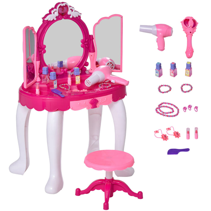 Kids' Pretend Play Vanity Set - Interactive Plastic Dressing Table with Sound Effects, Pink - Enhances Creativity and Role-Playing Skills for Children