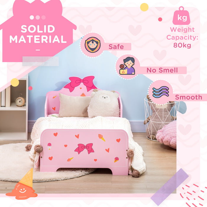 Princess-Themed Toddler Bed with Safety Rails - Adorable Pattern Design, Sturdy Kids Bedroom Furniture - Ideal for Ages 3-6, Charming Pink Color, 143x74x59 cm