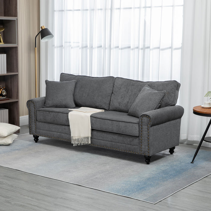 Fabric Loveseat with Elegant Nailhead Trim - 2-Seater Grey Sofa with Plush Cushions & Throw Pillows - Perfect Comfort for Small Spaces & Cozy Living Rooms