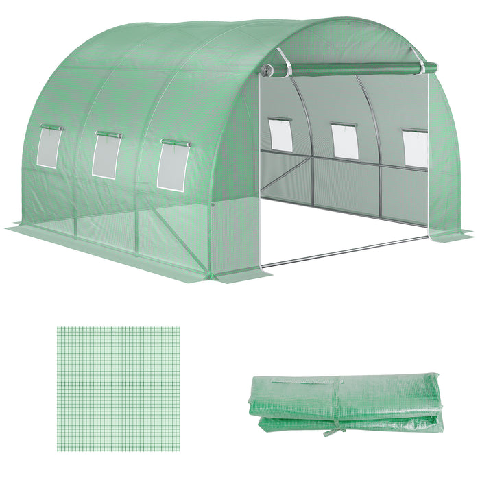 Replacement PE Cover for 3x3x2m Walk-in Tunnel Greenhouse - Green, Roll-Up Windows, Winter Garden Protection - Ideal for Plant Growth and Weather Shield