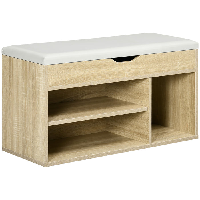 Shoe Cabinet Bench with Hidden Storage - Padded Seating Organizer and Footwear Rack in Oak Tone - Stylish Hallway Space Saver