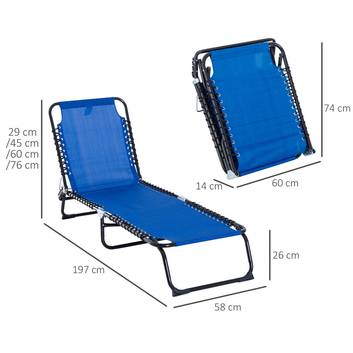 Folding Sun Lounger with 4-Position Adjustable Back - Beach Chaise Chair for Garden, Camping & Hiking - Ideal for Outdoor Relaxation and Sunbathing in Blue