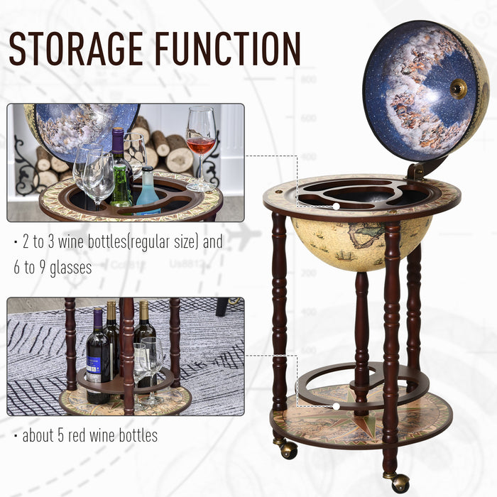 Mobile Globe Mini Bar - Retro-Styled Beverage & Wine Storage Trolley with Glass Holder - Ideal for Entertaining and Home Bar Cart on Wheels