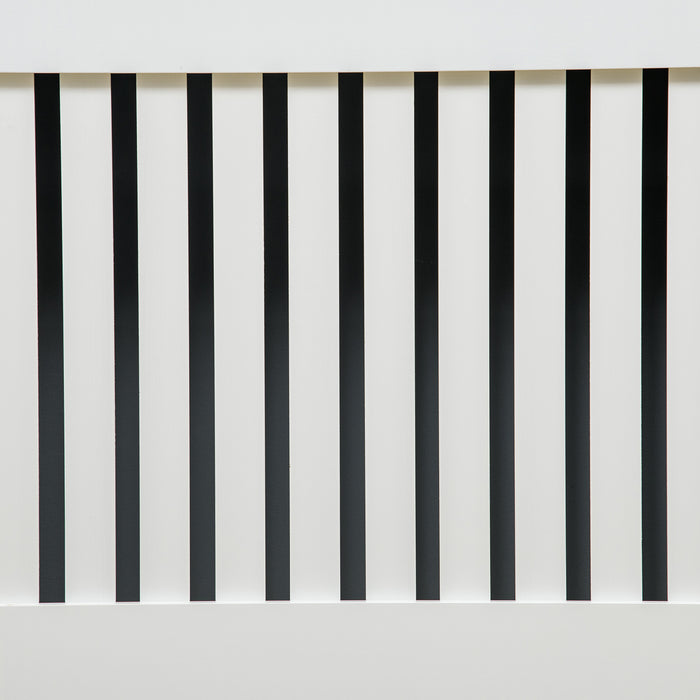 Modern White Slatted Radiator Cover - MDF Cabinet with Lined Grill Design, 172x19x81cm - Enhances Home Decor & Safety